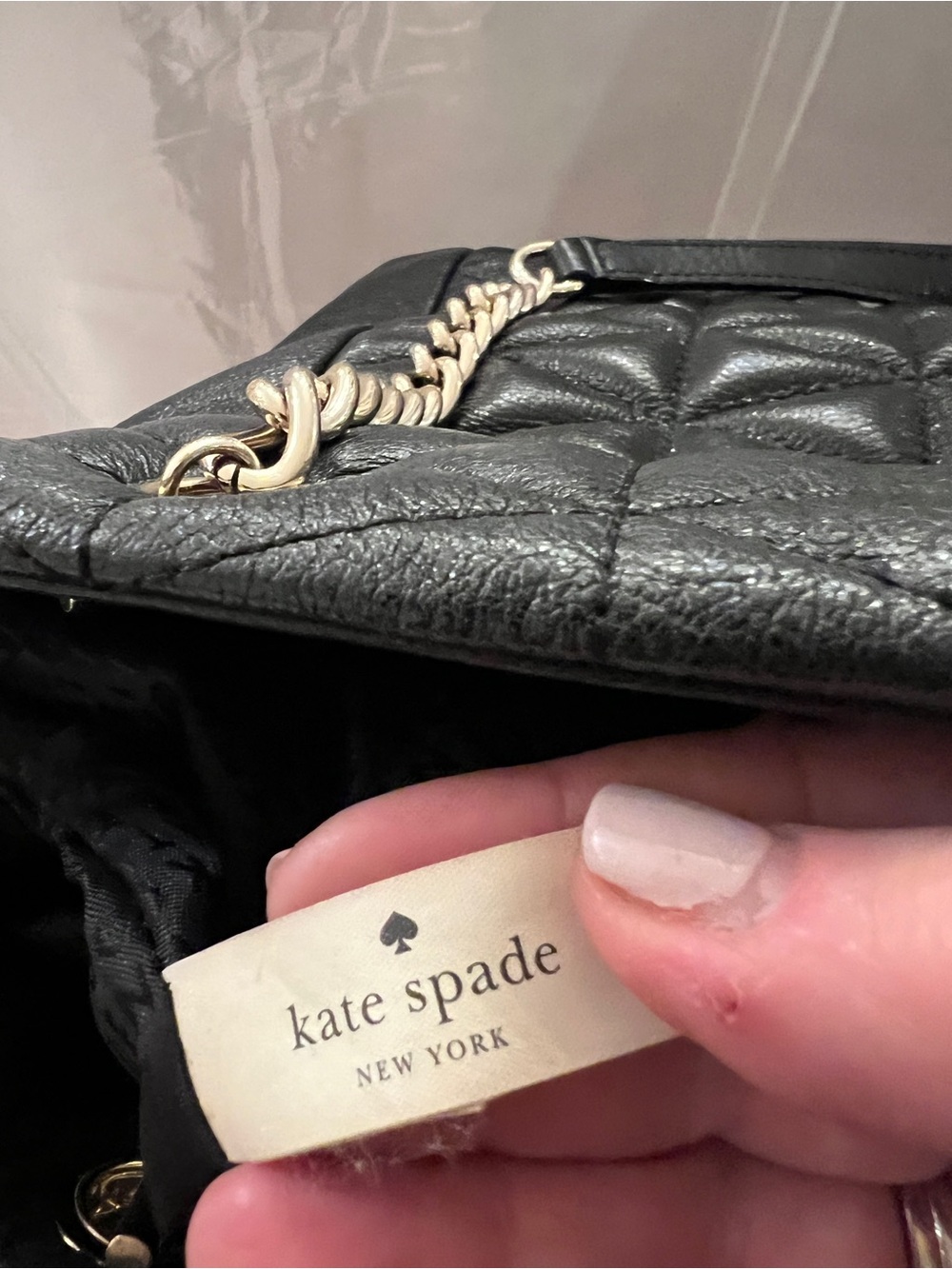 Kate Spade Black Quilted Leather Chain Shoulder Bag Gold Hardware Dust Bag - Picture 8 of 9